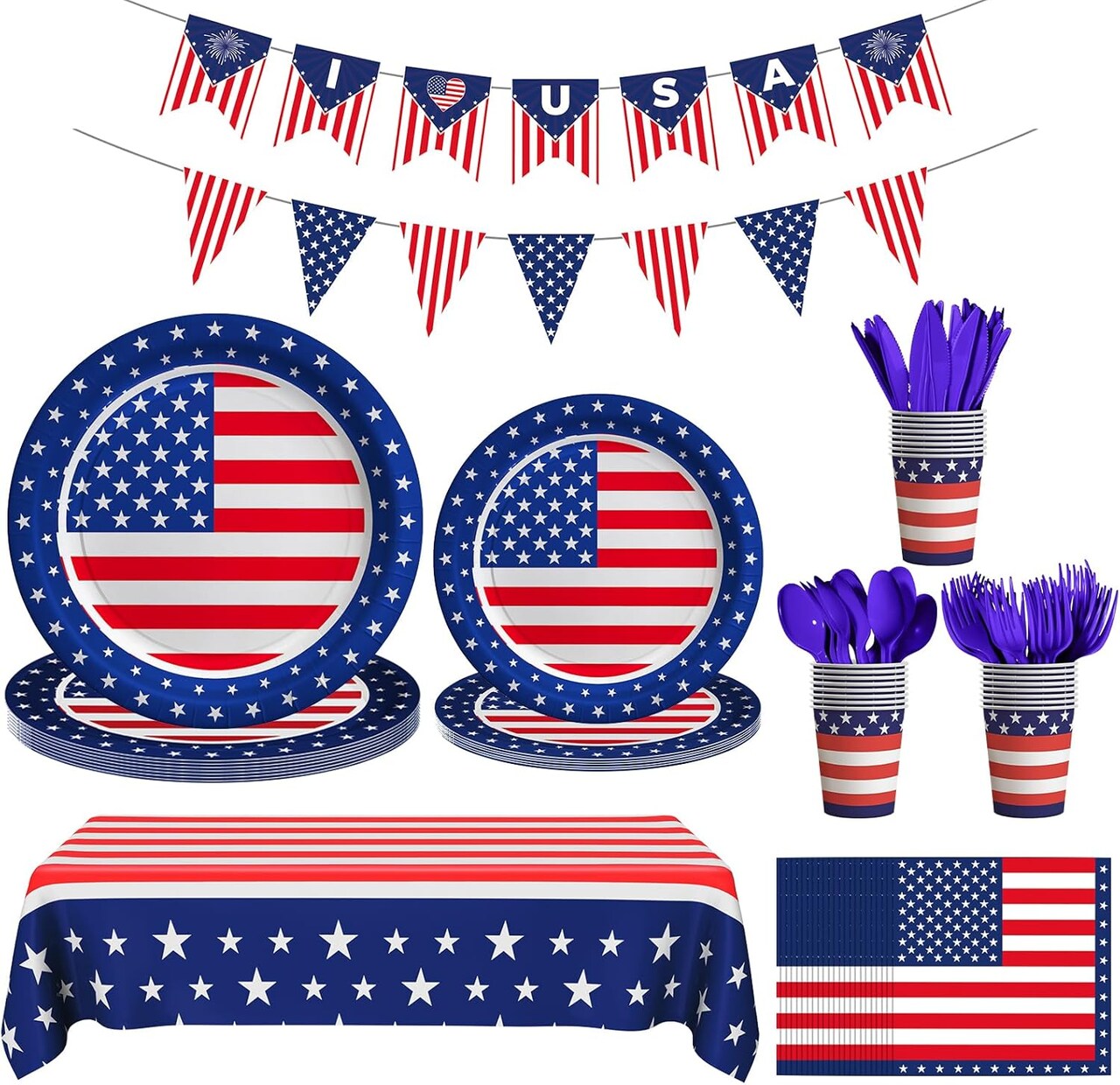 American Flag Themed Party Decorations, 170 Pcs Patriotic Party Supplies